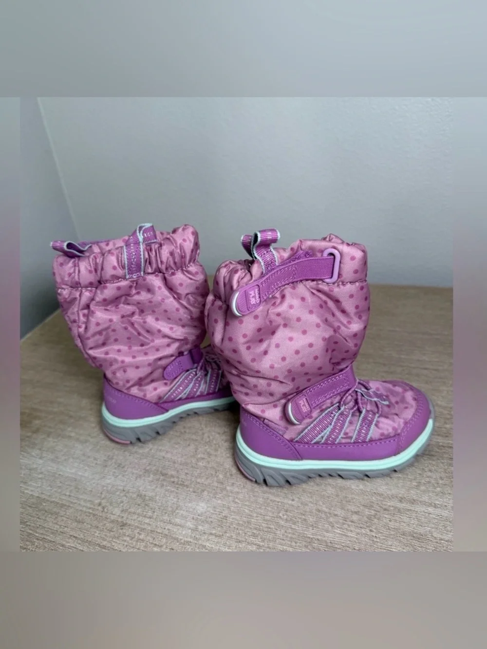 Stride Rite Boots Snow Velcro Purple Kids Fleece Lining Foldable Toddler 4.5